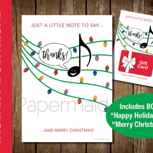 IMPRIMIBLE Tarjeta de Navidad del maestro de música - Titular de la tarjeta de regalo del maestro de banda - Regalo del líder del coro Nota musical Luces de Navidad PTO PTA Escuela