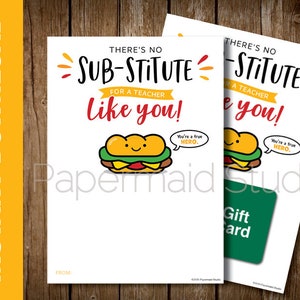 DRUCKBARE Lehrer-Dankeskarte - Sub Sandwich-Geschenkkartenhalter für Lehrer - Lehrer-Anerkennungskarte - Erziehergeschenk - kein Ersatz