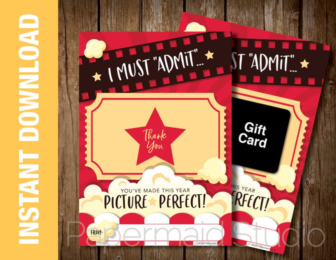 PRINTABLE Teacher Movie Gift Card Holder - Teacher Appreciation Week ...