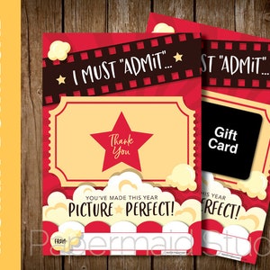 PRINTABLE Teacher Movie Gift Card Holder - Teacher Appreciation Week Card - Teacher Thank You Card - PTO PTA Staff Popcorn Theatre Ticket