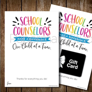 Cartão de agradecimento para conselheiro escolar para impressão - Porta-cartão-presente da semana de agradecimento ao professor - Cartão de conselheiro escolar de fim de ano - Funcionários do PTO PTA