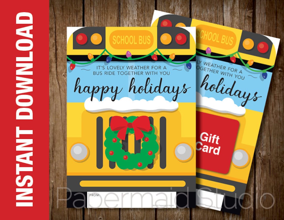 PRINTABLE Bus Driver Christmas Card Thank You -- Printable Bus Driver ...