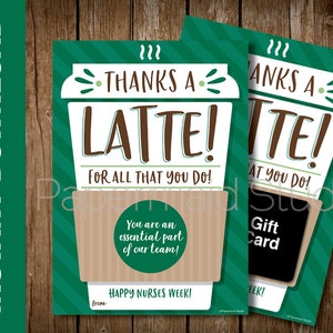 IMPRIMIBLE Enfermera agradece un titular de la tarjeta de regalo de café con leche - Tarjeta de agradecimiento de la semana de las enfermeras - Apreciación del personal médico - Empleado esencial