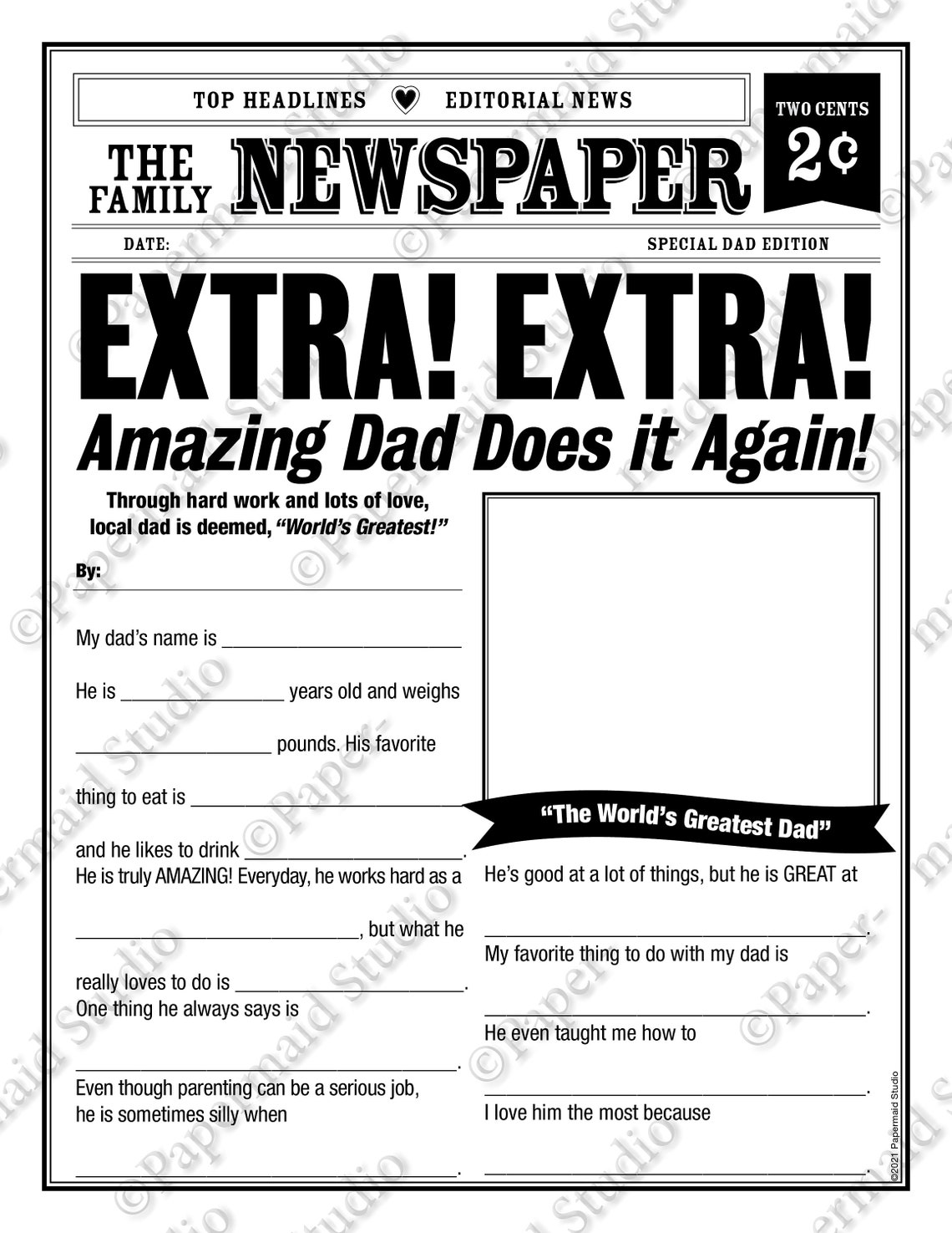 PRINTABLE All About My Dad Fill in the Blank Gift - Funny Father's Day ...