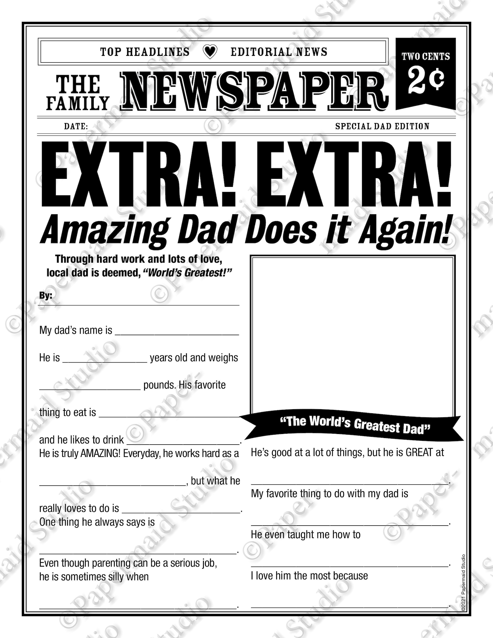 PRINTABLE All About My Dad Fill in the Blank Gift - Funny Father's Day ...