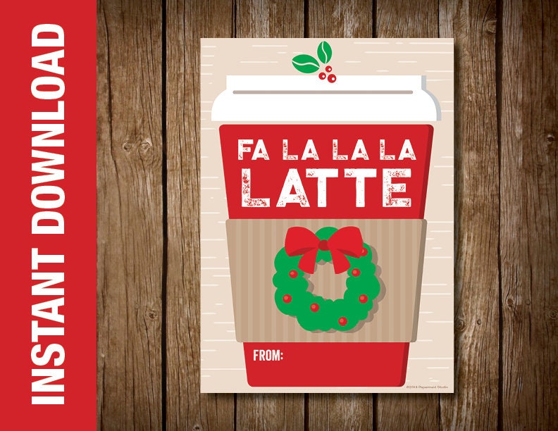 PRINTABLE Coffee themed Christmas Card Coffee Holiday Card Etsy