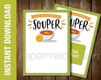 Printable Staff Appreciation Gift Card Holder - Soup & Sandwich Bakery Thank You Card Holder - Customer Employee Referral Thank You