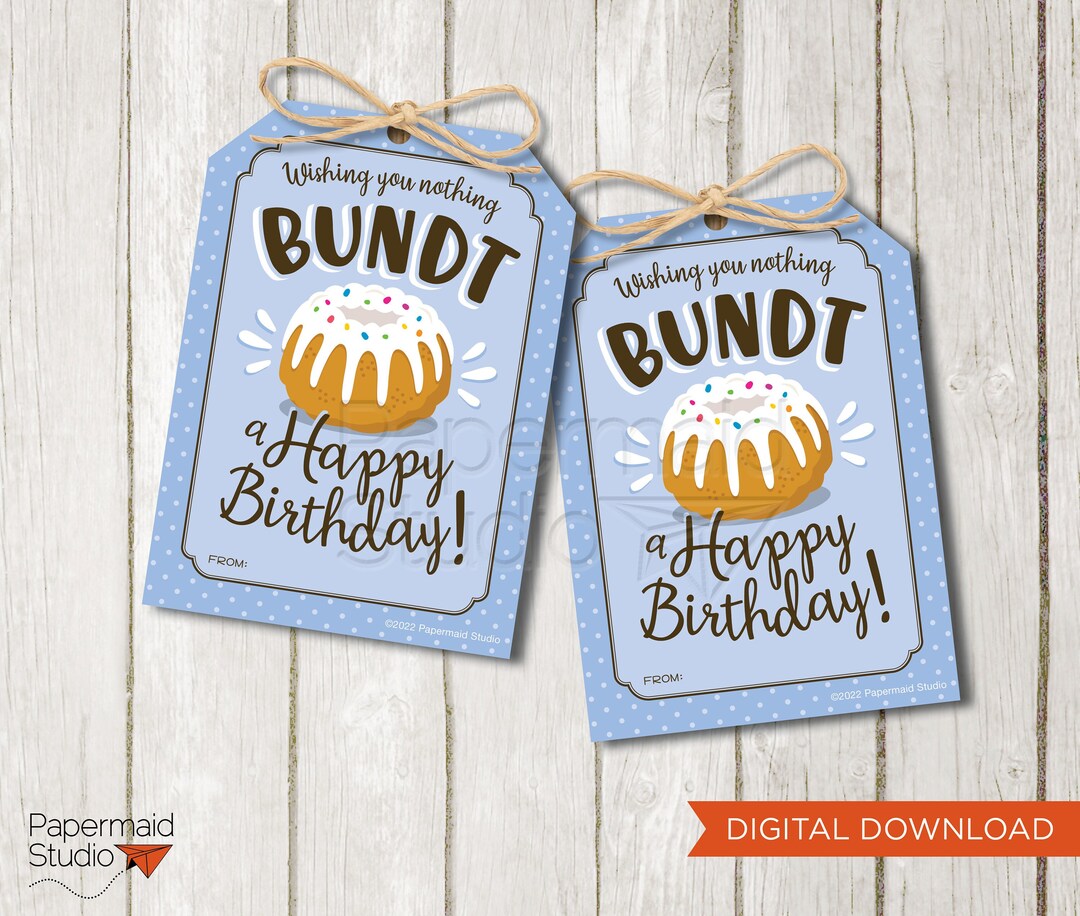 Bundt Cake Tag Birthday Bundt Cake Gift Tag Teacher Birthday Gift