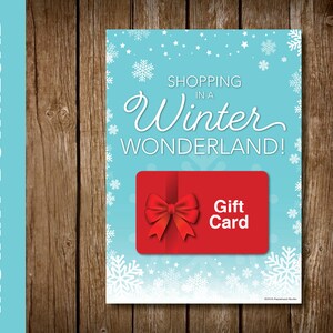 PRINTABLE Shopping Themed Christmas Gift Card Holder -- Printable Snowflake Themed Holiday Gift Card --Shopping in a Winter Wonderland