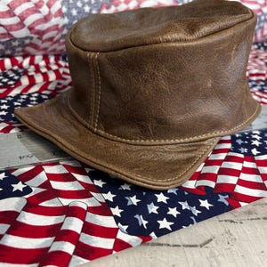 Civil War Leather Hat / brown distressed leather hat / leather cap / kepi style hat image 10