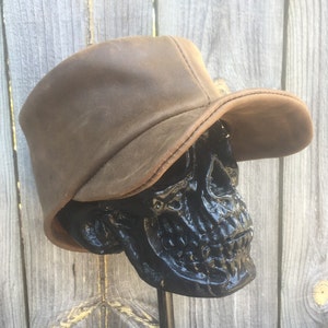 Civil War Leather Hat / brown distressed leather hat / leather cap / kepi style hat