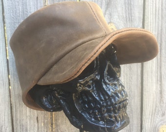 Civil War Leather Hat / brown distressed leather hat / leather cap / kepi style hat