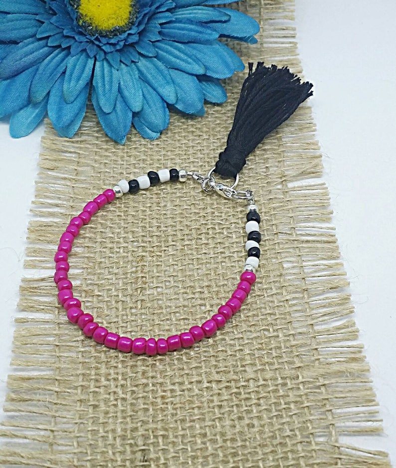 Pink Beaded Tassel Bracelet Tassel Bracelet Beaded Bracelet Pink Beaded Bracelet Seed Bead Bracelet Pink Beaded Bracelet Hot Pink