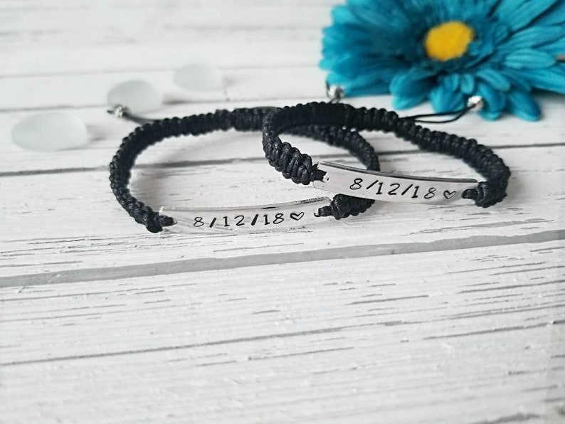 Date Bracelet Custom Bracelets Couples Bracelets Anniversary Personalized Macrame Bracelet Couples Date Bracelets Set of 2