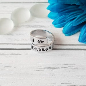 I Am Enough Ring, Aluminum Ring, Wrap Ring, Ring, Aluminum Wrap Ring, Adjustable, Empowerement, Inspirational, Jewelry, I Am Enough image 1