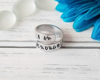 I Am Enough Ring, Aluminum Ring, Wrap Ring, Ring, Aluminum Wrap Ring, Adjustable, Empowerement, Inspirational, Jewelry, I Am Enough