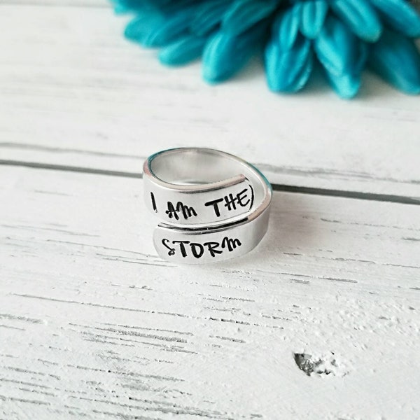 I Am The Storm Ring, Aluminum Ring, Wrap Ring, Ring, Aluminum Wrap Ring, Adjustable, Empowerement, Inspirational, I Am The Storm, Warrior