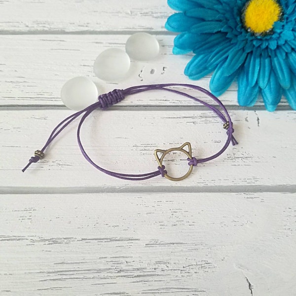Cat Bracelet, Cat Mom Bracelet, Cat, Animal Lover Gift, Cat Lover Gift, Macrame, Head, Cat Lover Bracelet, Adjustable, String Bracelet