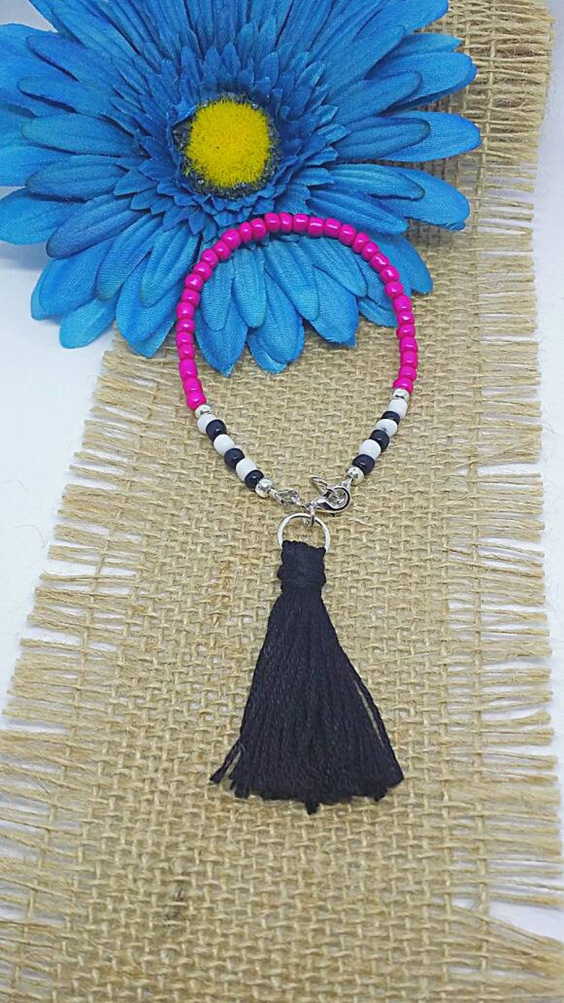 Pink Beaded Tassel Bracelet Tassel Bracelet Beaded Bracelet Pink Beaded Bracelet Seed Bead Bracelet Pink Beaded Bracelet Hot Pink