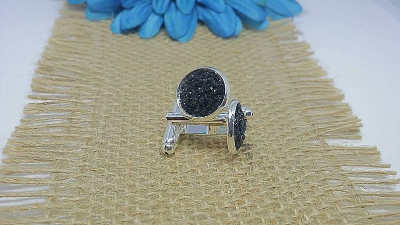12mm Druzy Druzy Cuff Links Silver Plated Father/'s Day Cuff Links Wedding Black Black cuff Link Silver Cuff Links Cuff Links