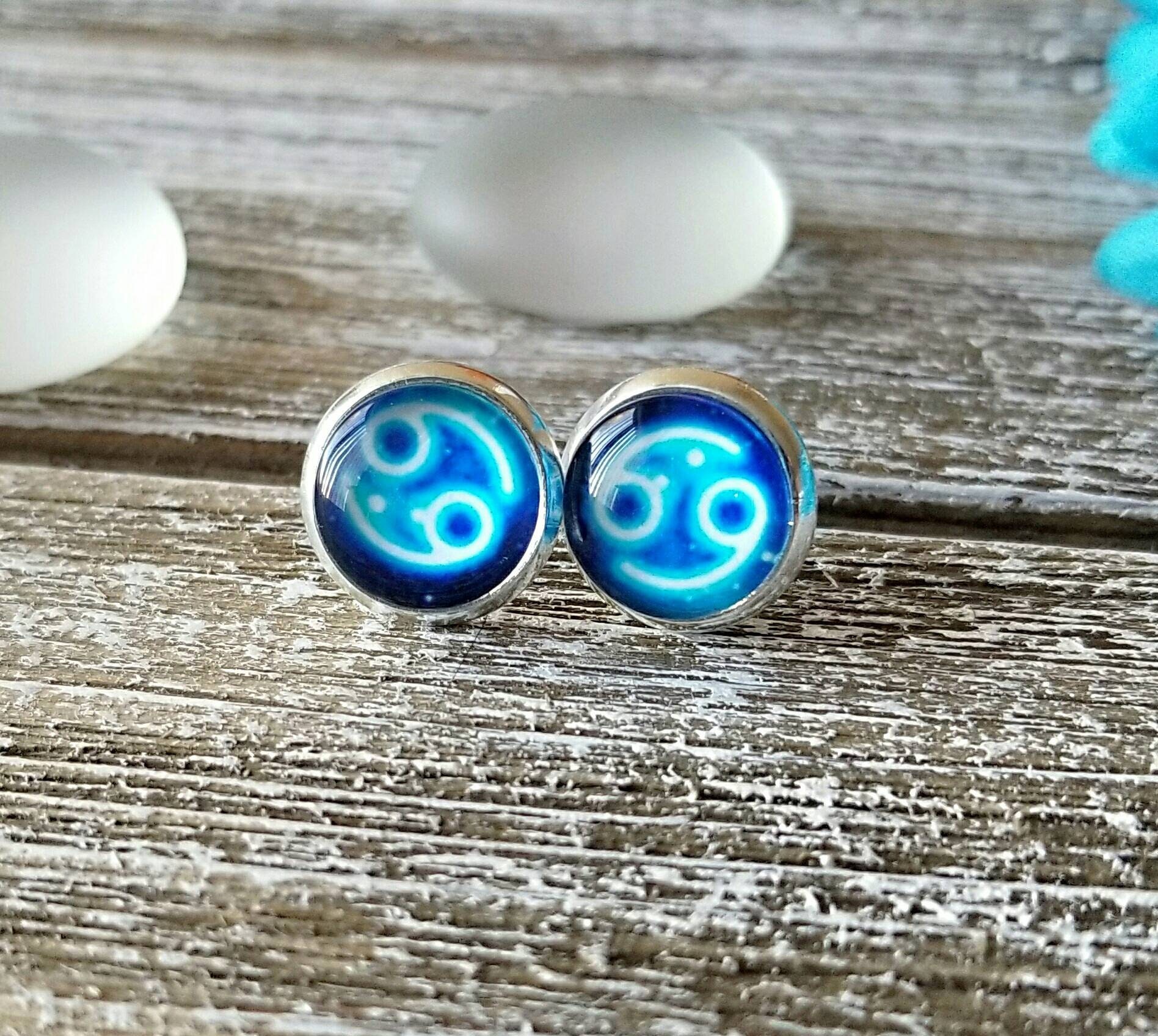 Cancer Earrings Cancer Stud Stud Earrings Cancer Zodiac Etsy