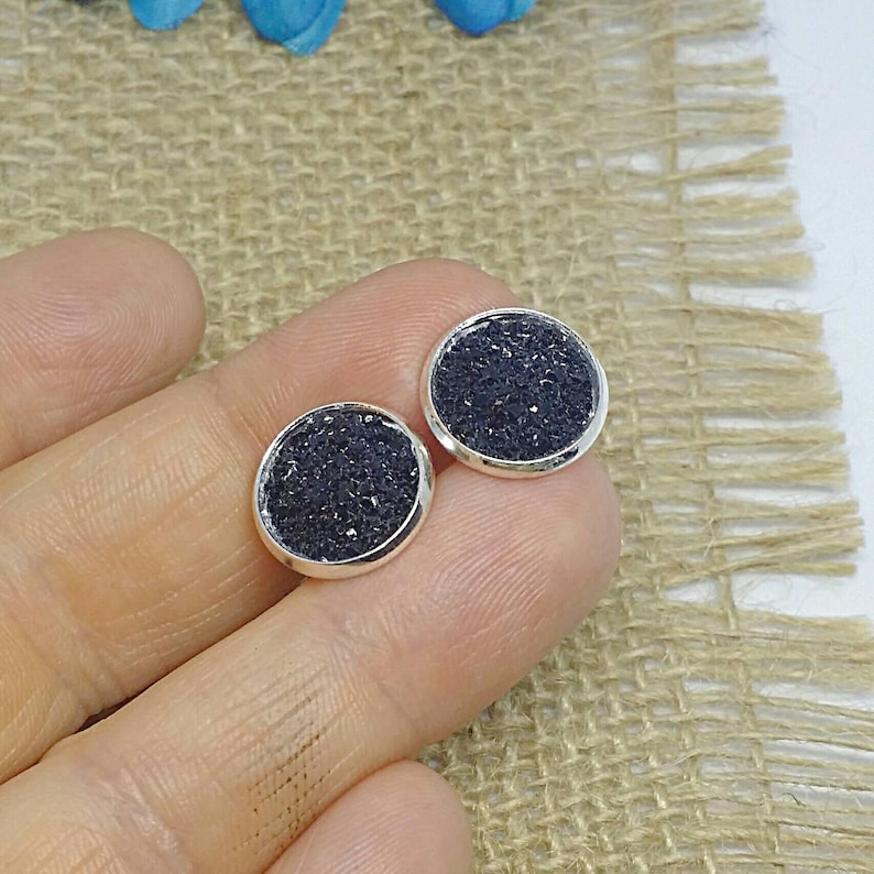 12mm Druzy Druzy Cuff Links Silver Plated Father/'s Day Cuff Links Wedding Black Black cuff Link Silver Cuff Links Cuff Links