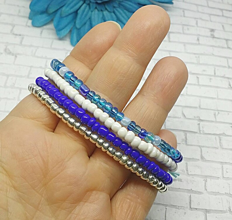 Macrame Bracelet Bracelet Beaded Bracelet Blue and Silver Bracelet Seed Bead Bracelet Blue Multi strand Bracelet Layered Bracelet