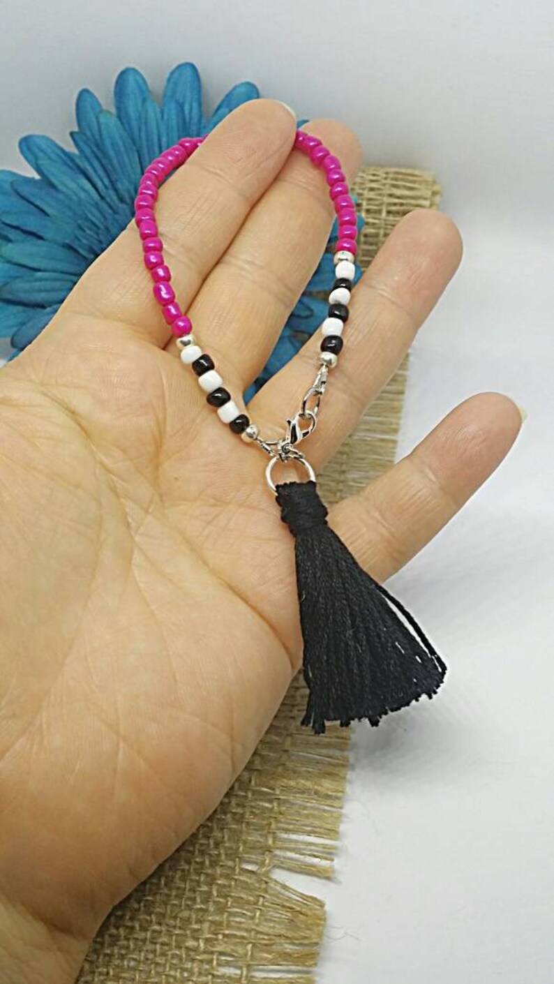 Pink Beaded Tassel Bracelet Tassel Bracelet Beaded Bracelet Pink Beaded Bracelet Seed Bead Bracelet Pink Beaded Bracelet Hot Pink