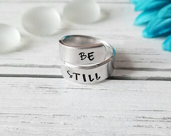 Be Still Ring, Aluminum Ring, Wrap Ring, Ring, Aluminum Wrap Ring, Adjustable, Empowerement, Inspirational, Statement, be still