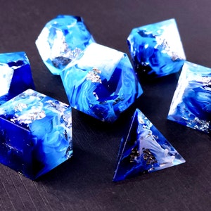 Tsunami Custom Paint Blue and white handmade sharp edge resin dice set for DnD, D&D, Dungeons and Dragons, RPG dice image 4