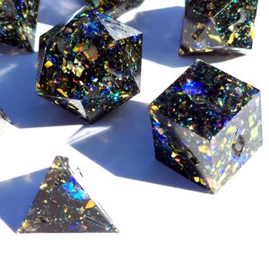 Nightlife Custom Paint black and rainbow handmade sharp edge resin dice set for DnD, D&D, Dungeons and Dragons, RPG dice image 2