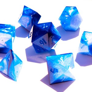 PRE-ORDER Opulence (Custom Paint) - periwinkle and blue handmade sharp edge resin dice set for DnD, D&D, Dungeons and Dragons, RPG dice