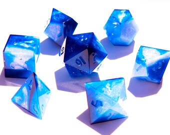 PRE-ORDER Opulence (Custom Paint) - periwinkle and blue handmade sharp edge resin dice set for DnD, D&D, Dungeons and Dragons, RPG dice