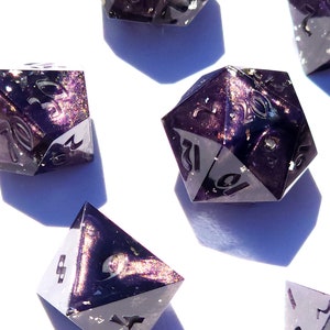 PRE-ORDER Dark Matter (Custom Paint) - Purple and black handmade sharp edge resin dice set for DnD, D&D, Dungeons and Dragons, RPG dice