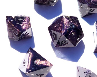 Dark Matter - Custom Purple and Black Handmade Sharp Polyhedral Dice Set for DnD, D&D, Dungeons and Dragons, RPG, Magic for Gifts