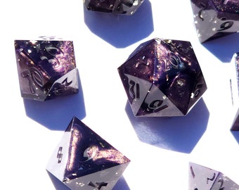 PRE-ORDER Dark Matter (Custom Paint) - Purple and black handmade sharp edge resin dice set for DnD, D&D, Dungeons and Dragons, RPG dice