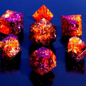 Wish (Custom Paint) - Orange and Purple Handmade Sharp Polyhedral Dice Set for DnD, D&D, Dungeons and Dragons, RPG, Magic for Gifts