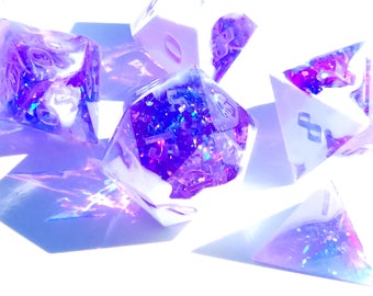 Mystra's Favor - Gale BG3 - White, blue, and purple handmade sharp edge resin dice set for DnD, D&D, Dungeons and Dragons, RPG dice