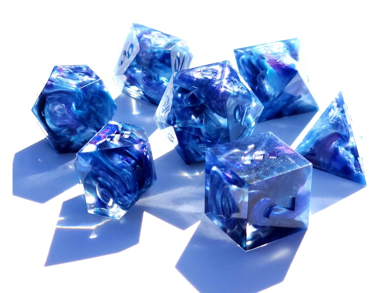 Cumulonimbus Custom Paint Blue and purple handmade sharp edge resin dice set for DnD, D&D, Dungeons and Dragons, RPG dice image 8