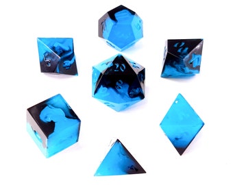 Kaiju Blue (Custom Paint) - Blue and black handmade sharp edge resin dice set for DnD, D&D, Dungeons and Dragons, RPG dice