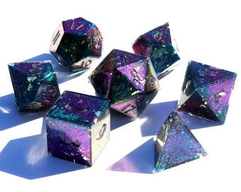 Vorpal Blade (Custom Paint) - Purple and teal handmade sharp edge resin dice set for DnD, D&D, Dungeons and Dragons, RPG dice