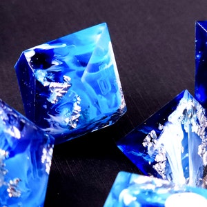 Tsunami Custom Paint Blue and white handmade sharp edge resin dice set for DnD, D&D, Dungeons and Dragons, RPG dice image 7