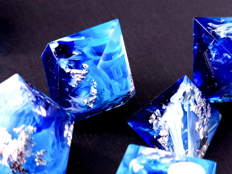 Tsunami Custom Paint Blue and white handmade sharp edge resin dice set for DnD, D&D, Dungeons and Dragons, RPG dice image 7