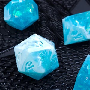 Sea Foam (Custom Paint) - Blue and White Handmade Sharp Polyhedral Dice Set for DnD, D&D, Dungeons and Dragons, RPG, Magic for Gifts