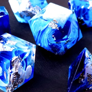 Tsunami Custom Paint Blue and white handmade sharp edge resin dice set for DnD, D&D, Dungeons and Dragons, RPG dice image 5