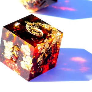 Infernal Engine Karlach BG3 Black, red, and gold handmade sharp edge resin dice set for DnD, D&D, Dungeons and Dragons, RPG dice image 2