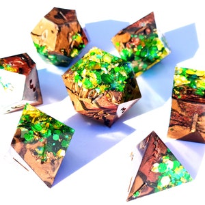 Wild Shape - Halsin BG3 - Green and Brown Handmade Sharp Polyhedral Dice Set for DnD, D&D, Dungeons and Dragons, RPG, Magic for Gifts