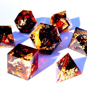 Infernal Engine Karlach BG3 Black, red, and gold handmade sharp edge resin dice set for DnD, D&D, Dungeons and Dragons, RPG dice image 8