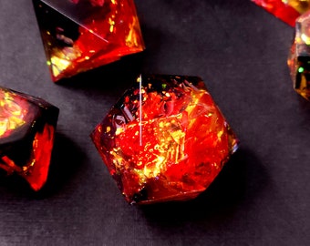 Creeping Corruption (Custom Paint) - Red, yellow, and black handmade sharp edge resin dice set for DnD, D&D, Dungeons and Dragons, RPG dice