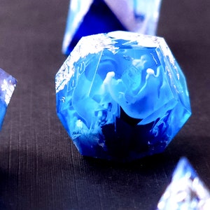 Tsunami Custom Paint Blue and white handmade sharp edge resin dice set for DnD, D&D, Dungeons and Dragons, RPG dice image 8